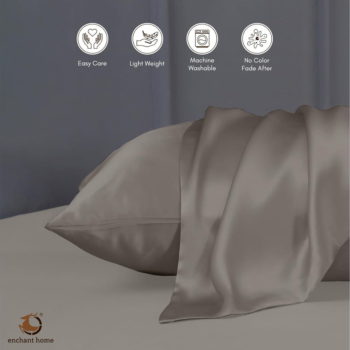 300 TC Art Silk Satin Pillow Cover Set - Grey