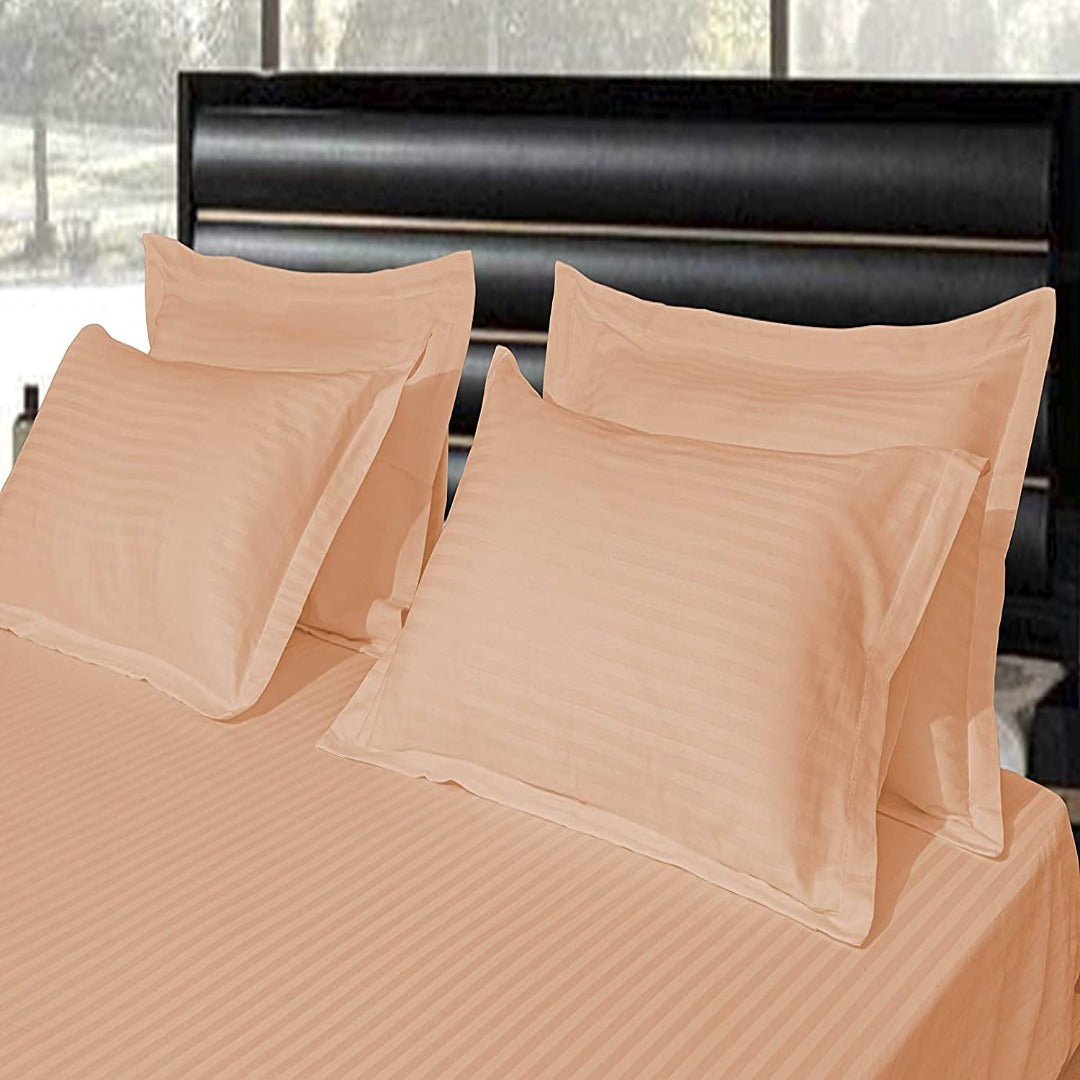 Pure Cotton Satin Stripe King Bedsheet - Light Orange