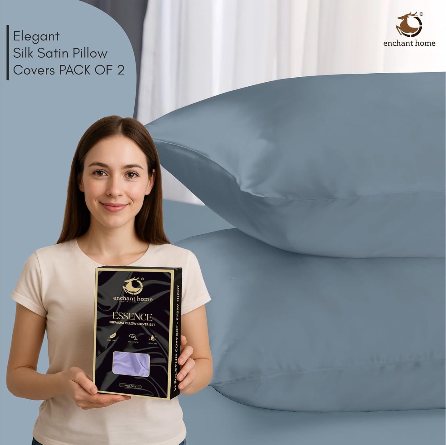 300 TC Art Silk Satin Pillow Cover Set -  Coral Blue