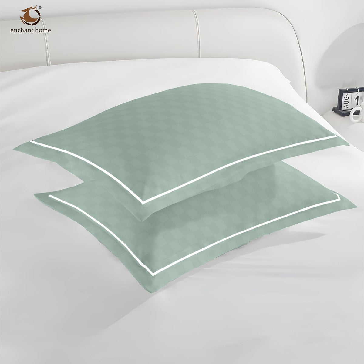 Pure Cotton 300 TC Checkered Pillow Cover Set - Olive
