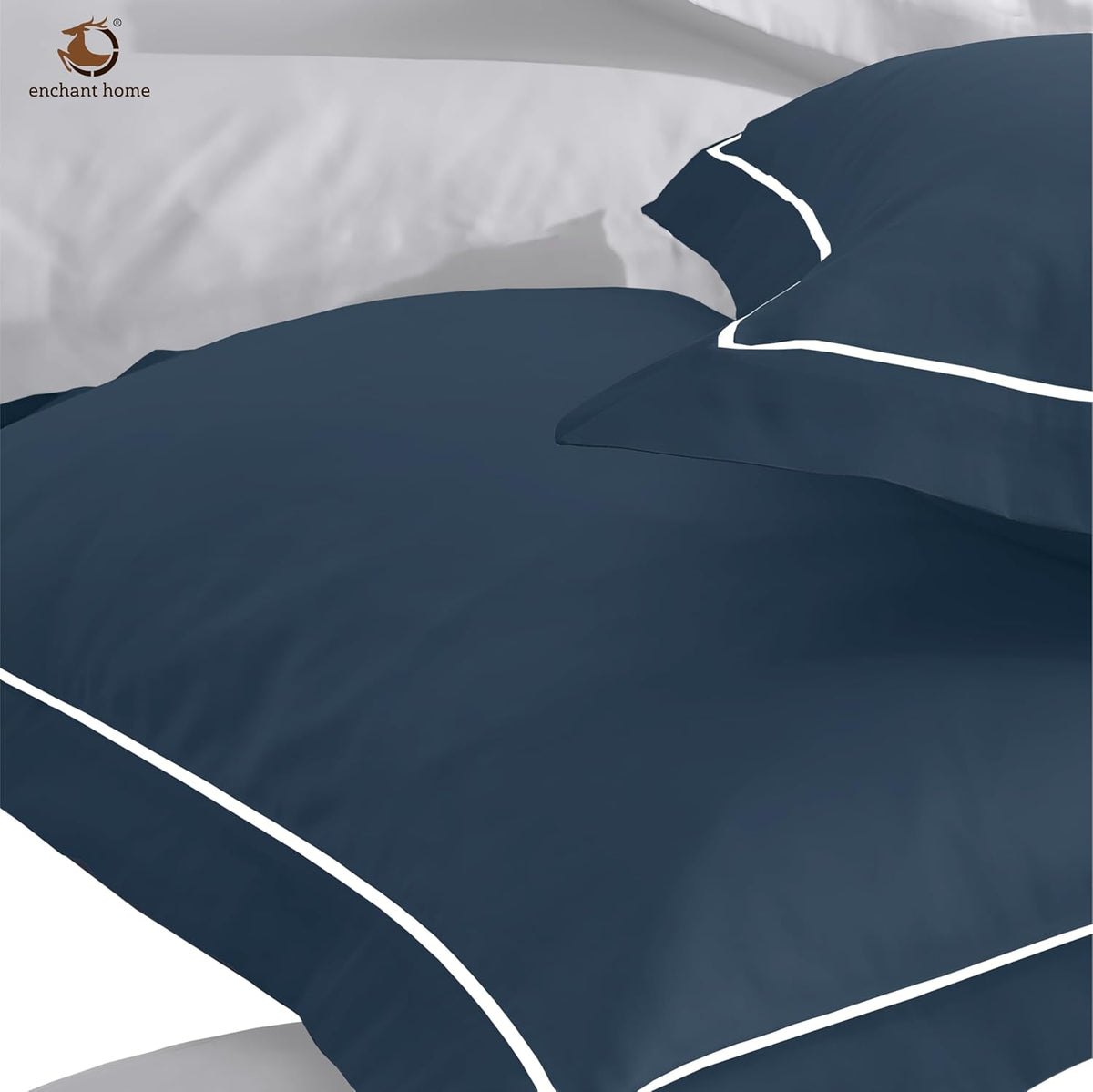 Pure Cotton 300 TC Solid Pillow Cover Set - Navy Blue