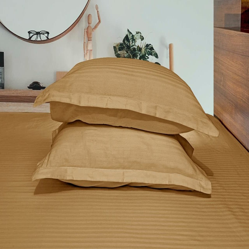 Pure Cotton Satin Stripe King Bedsheet - Khaki