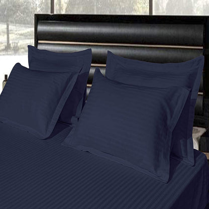 Pure Cotton Satin Stripe King Bedsheet - Navy Blue