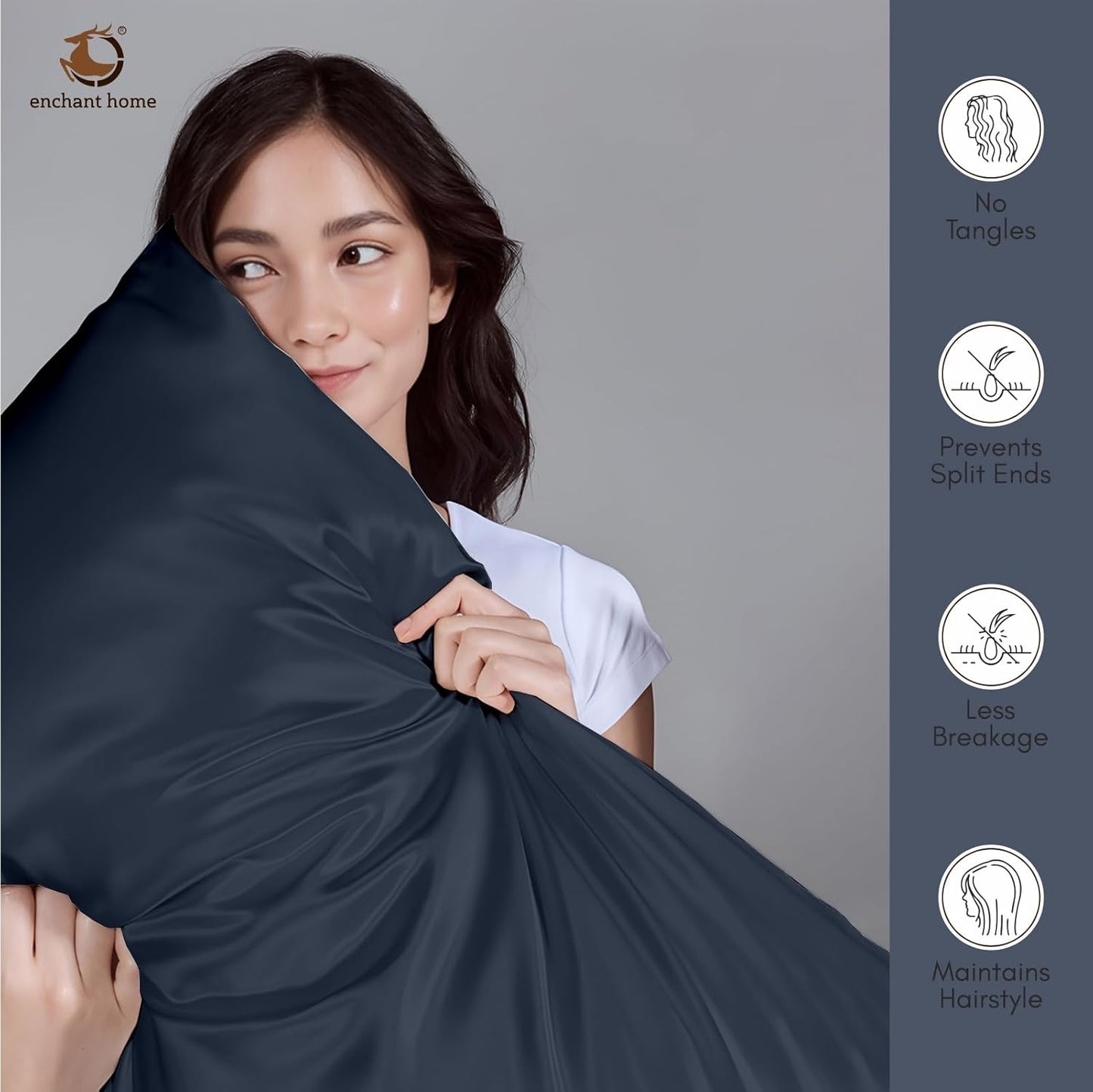 300 TC Art Silk Satin Pillow Cover Set - Navy Blue