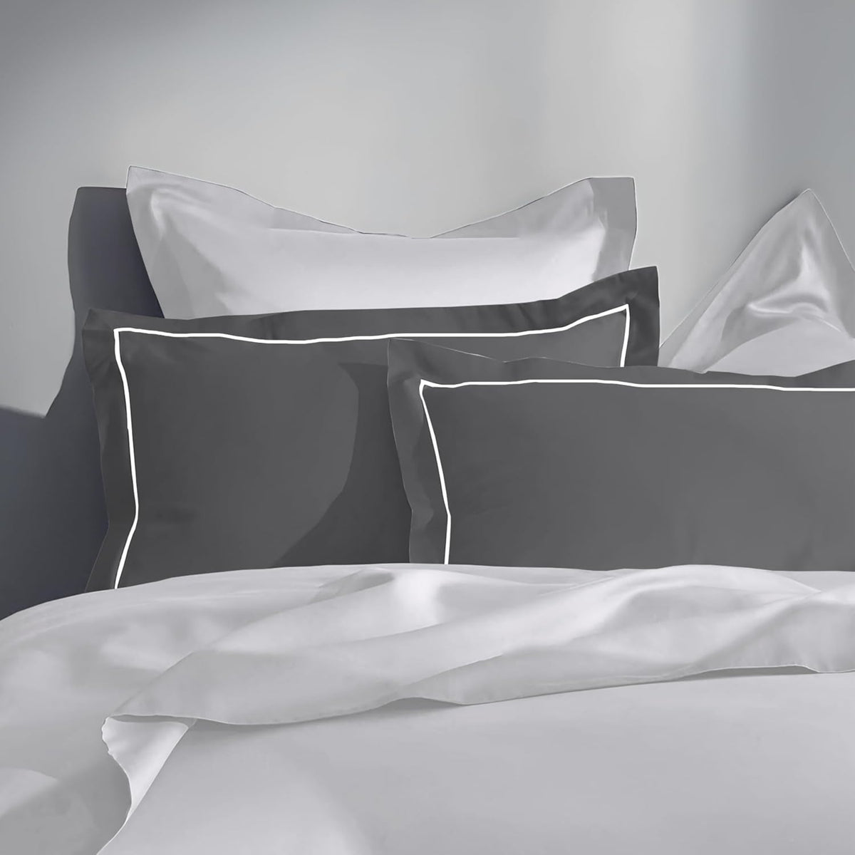 Pure cotton 300 TC solid pillow cover set in dark grey