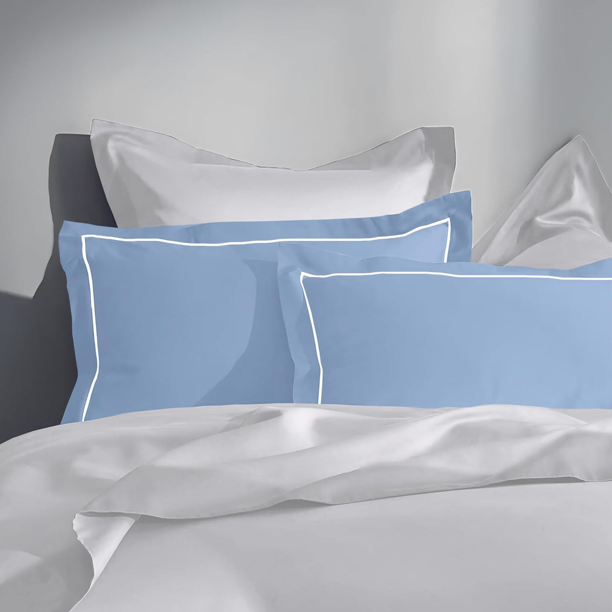 Pure cotton 300 TC solid pillow cover set in mediterranean blue