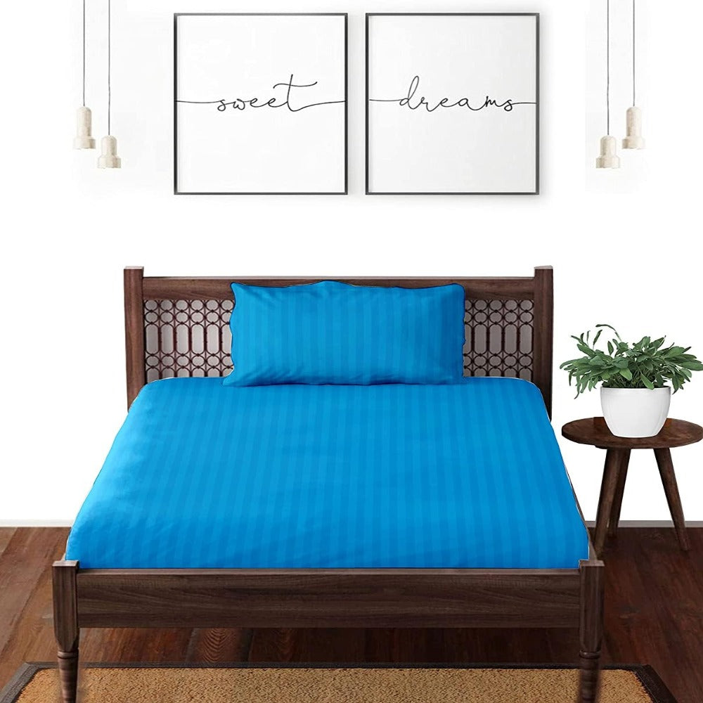 Satin striped pure cotton single bedsheet in sea green