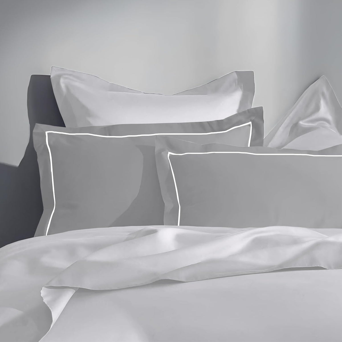 Pure Cotton 300 TC Solid Pillow Cover Set - Silver