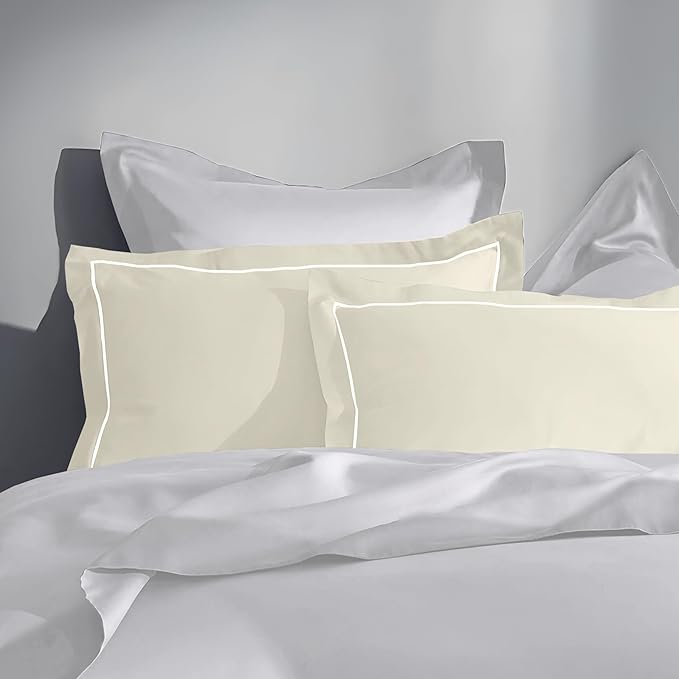 Pure cotton 300 TC solid pillow cover set in ivory