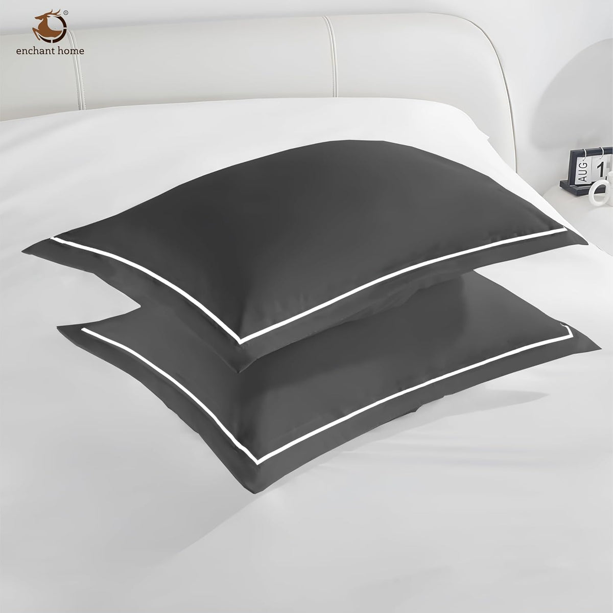 Pure Cotton 300 TC Solid Pillow Cover Set - Dark Grey
