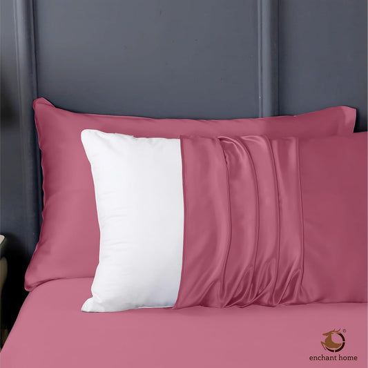 300 TC Art Silk Satin Pillow Cover Set - Pink