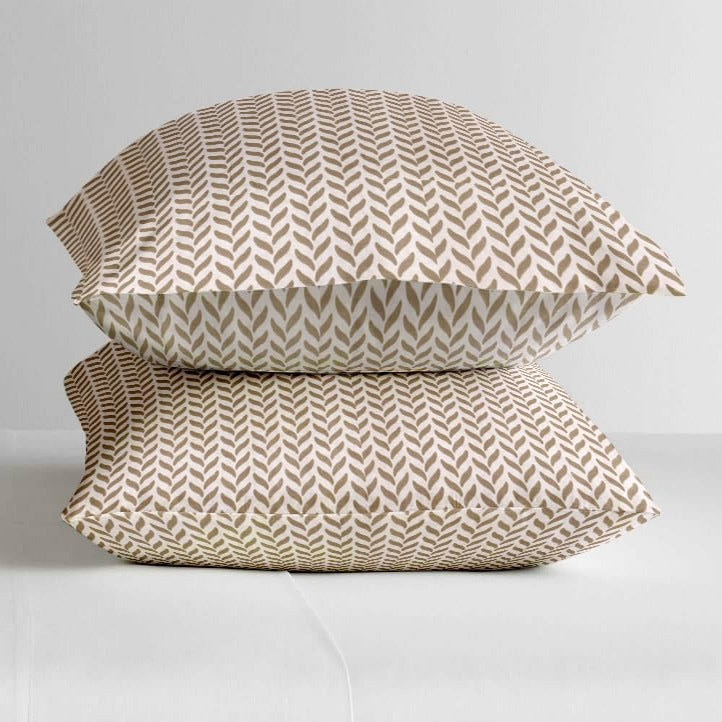 Khaki leaves glace cotton bedsheet folded view