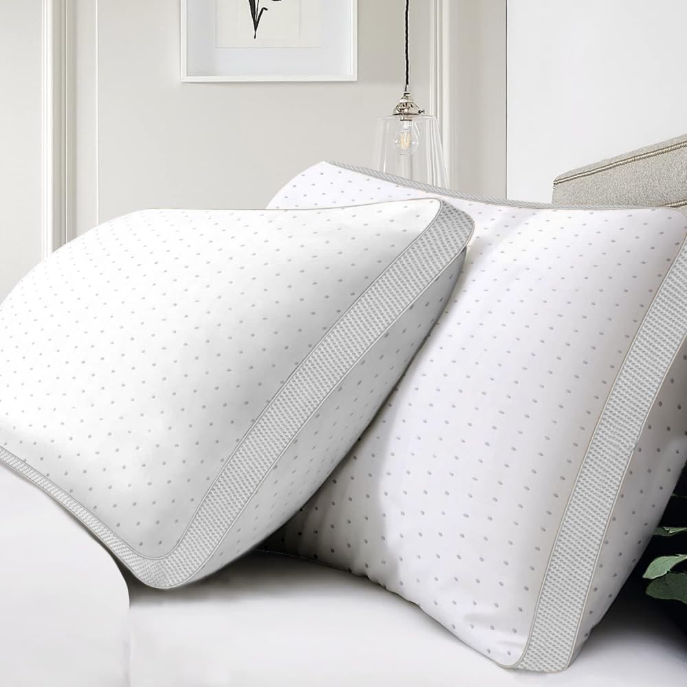 Standard size ultrasonic pillow in white on bed