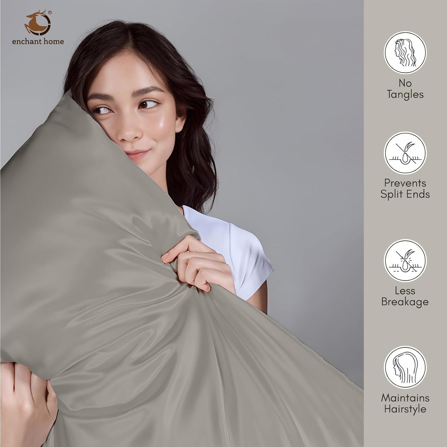 300 TC Art Silk Satin Pillow Cover Set - Grey