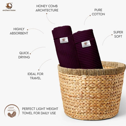 Pure Cotton Waffle Bath Towel - Wine