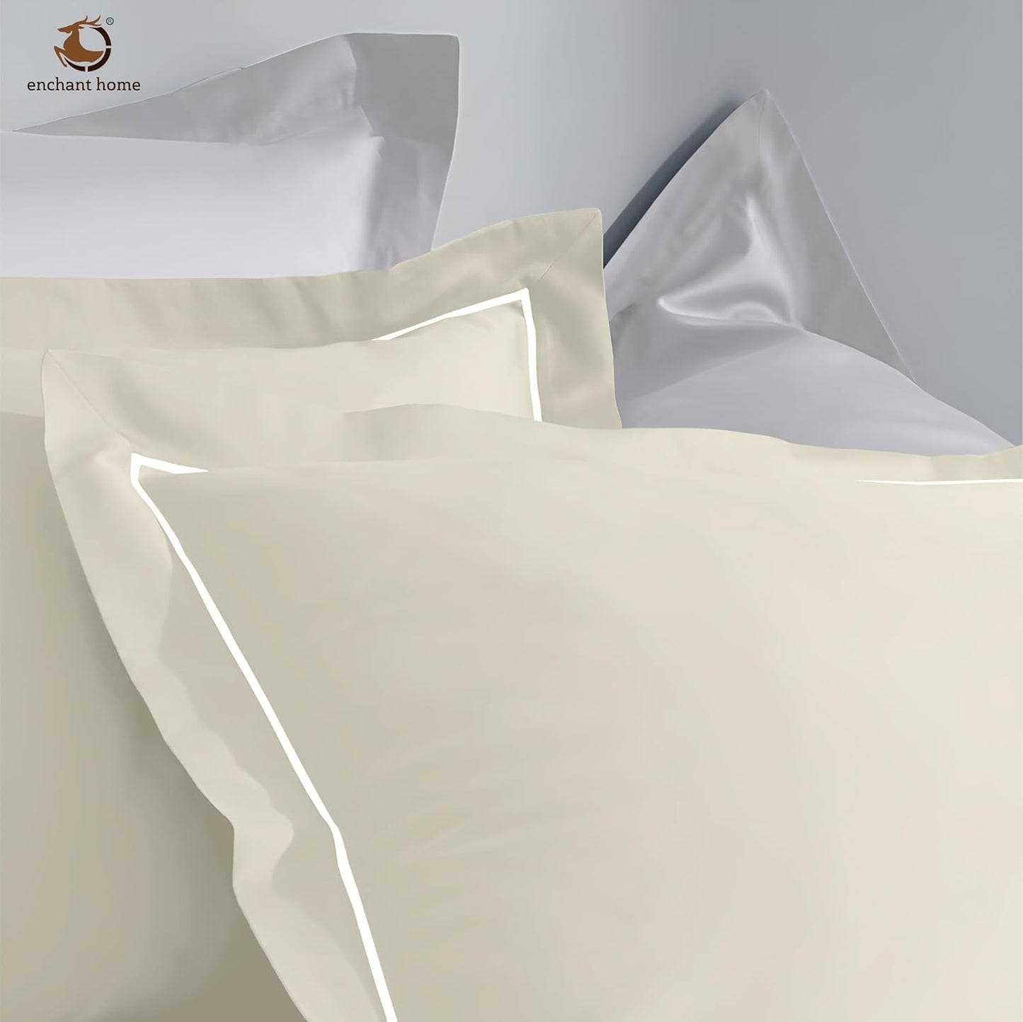 Pure Cotton 300 TC Solid Pillow Cover Set - Ivory