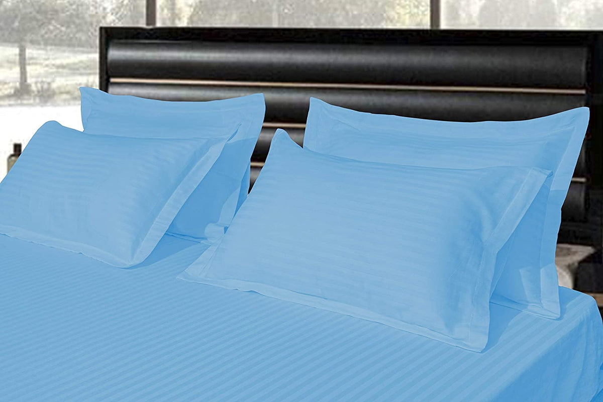 Pure Cotton Pillow Covers with Satin Stripe - Sky Blue