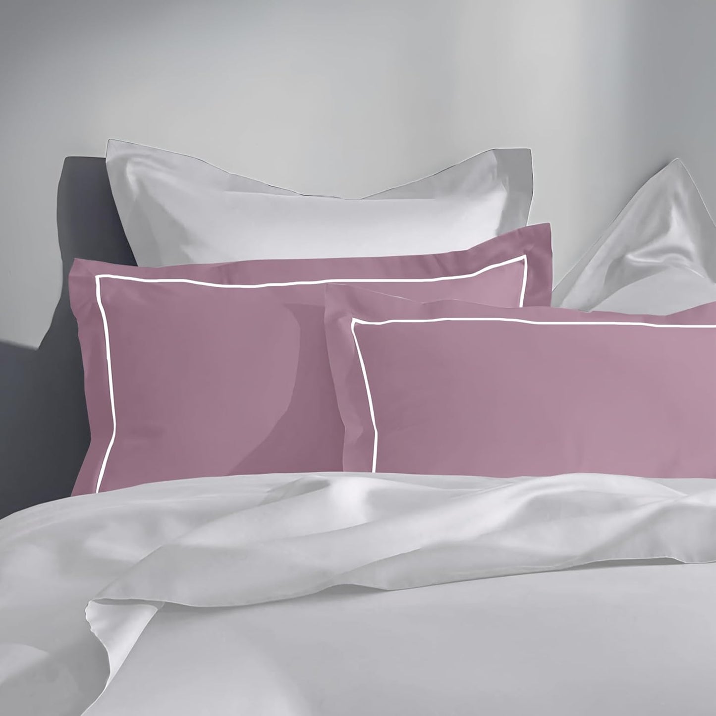 Pure cotton 300 TC solid pillow cover set in cameo rose