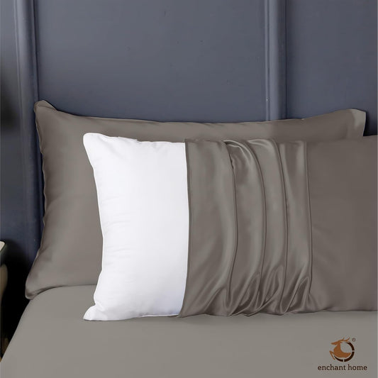 300 TC Art Silk Satin Pillow Cover Set - Grey