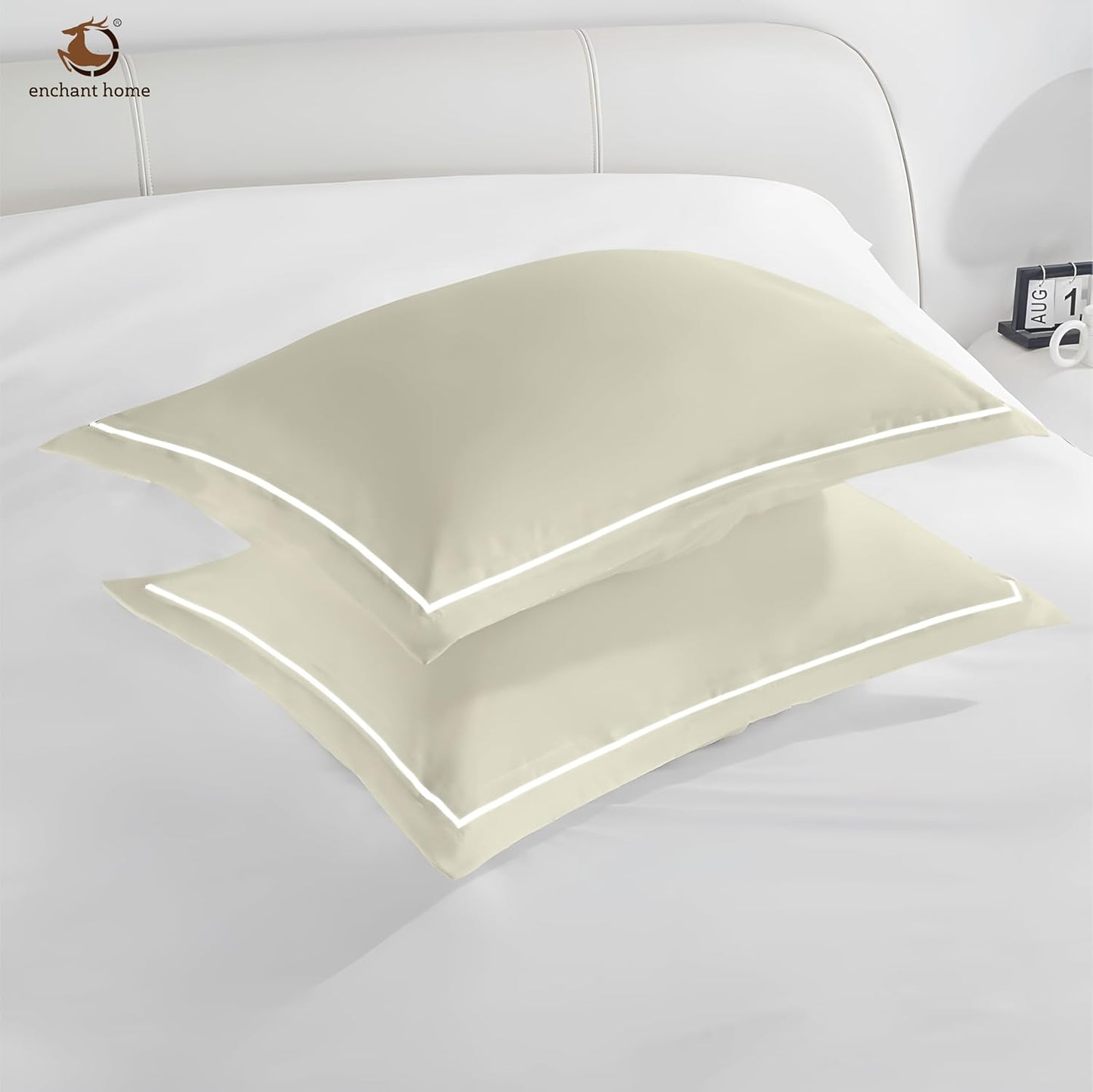 Pure Cotton 300 TC Solid Pillow Cover Set - Ivory