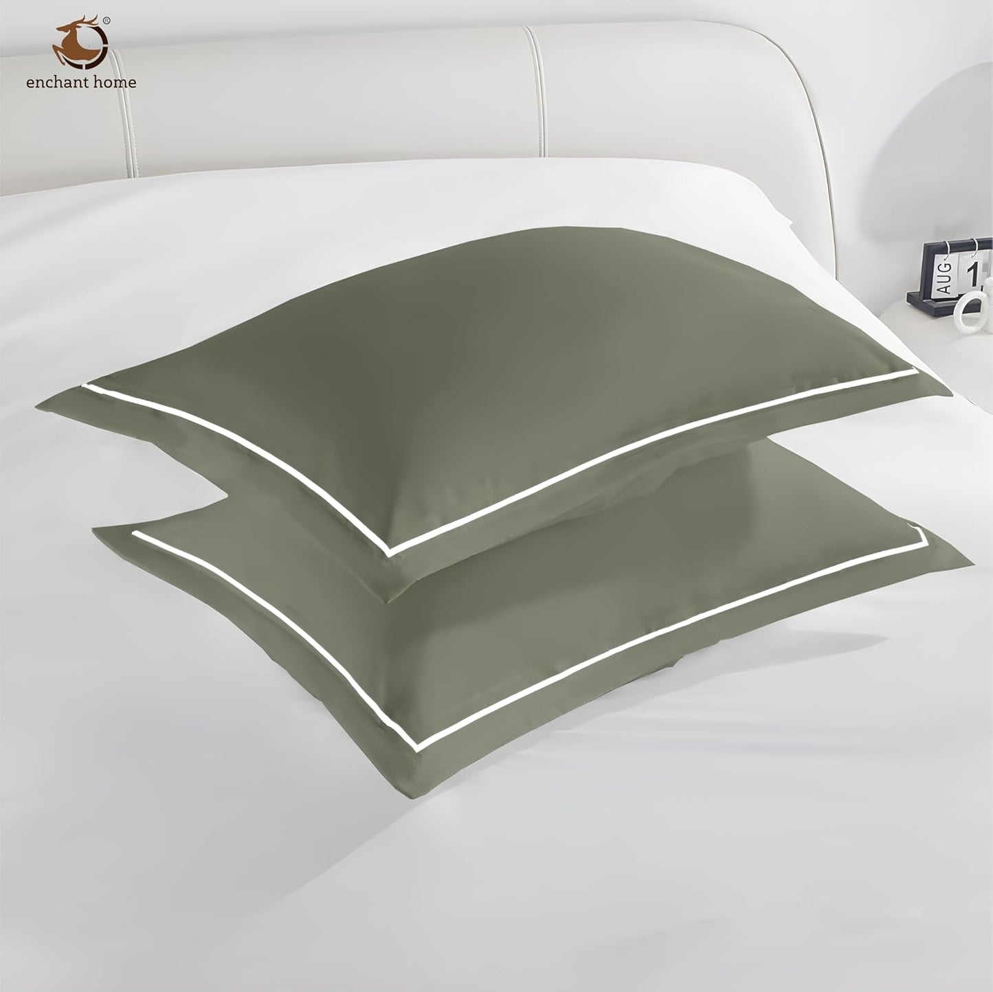 Pure Cotton 300 TC Solid Pillow Cover Set - Moss Green