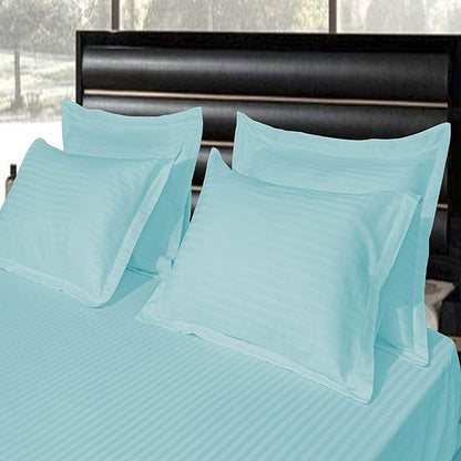 Pure Cotton Satin Stripe King Bedsheet - Aqua