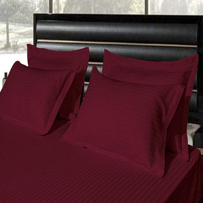 Pure Cotton Satin Stripe King Bedsheet - Maroon