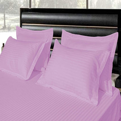 Pure Cotton Satin Stripe King Bedsheet - Pink