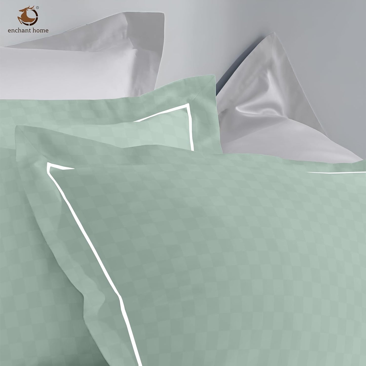 Pure Cotton 300 TC Checkered Pillow Cover Set - Olive