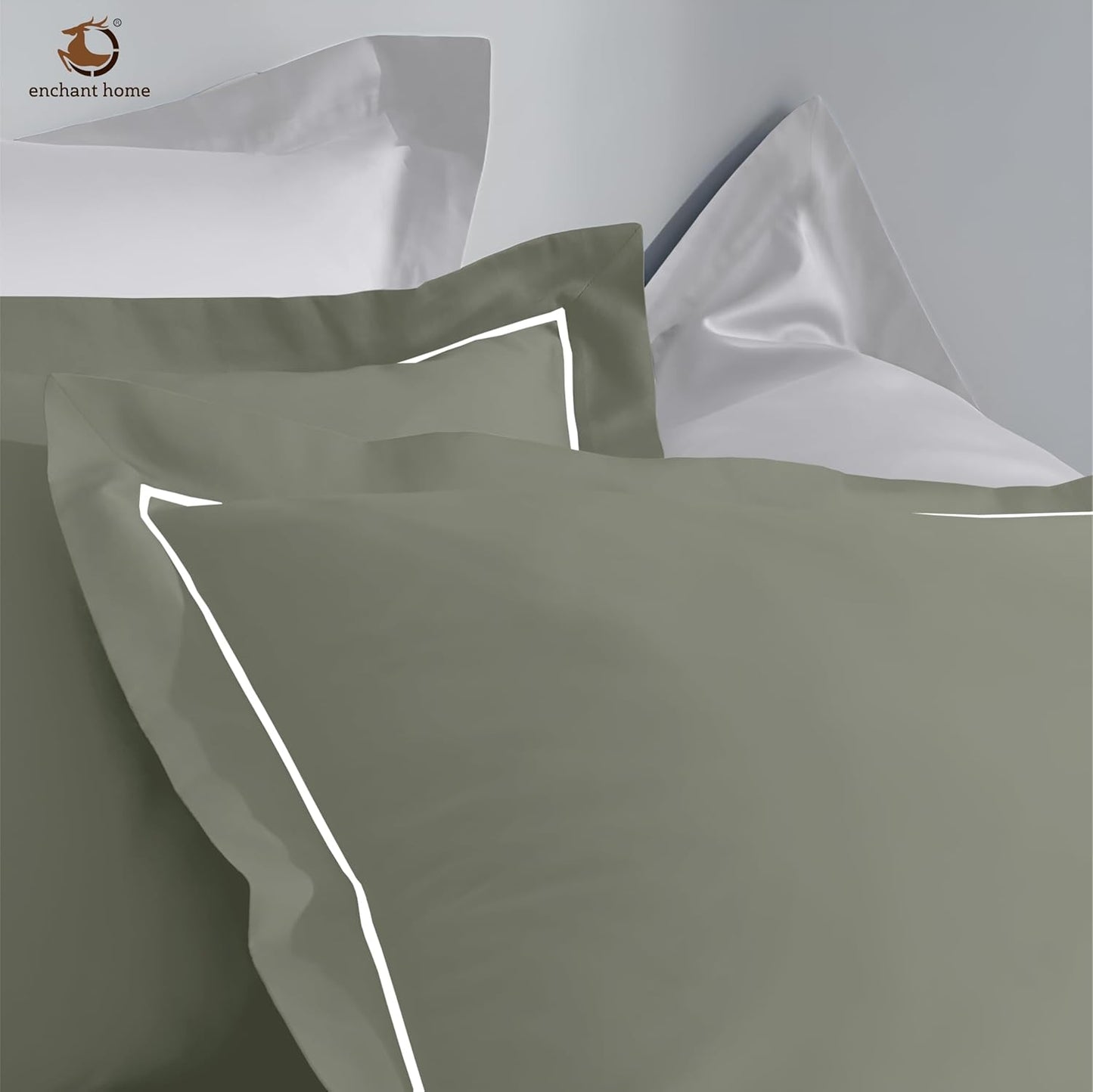 Pure Cotton 300 TC Solid Pillow Cover Set - Moss Green