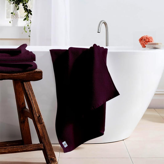 Pure Cotton Waffle Bath Towel - Wine