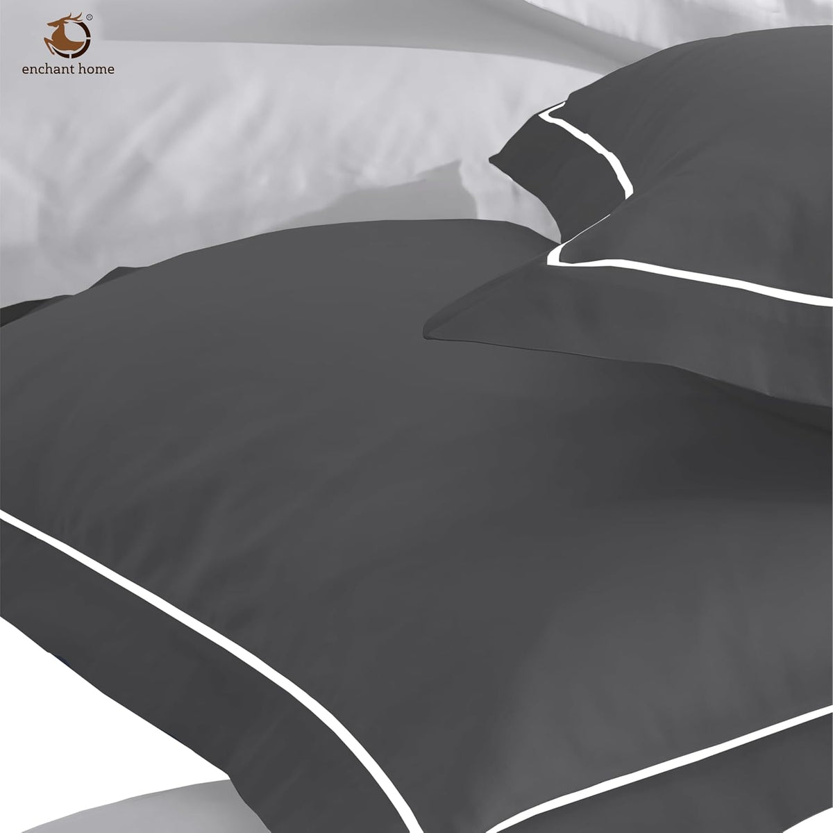 Pure Cotton 300 TC Solid Pillow Cover Set - Dark Grey