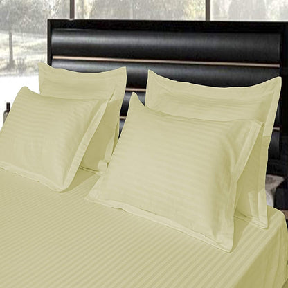 Pure Cotton Satin Stripe King Bedsheet - Cream