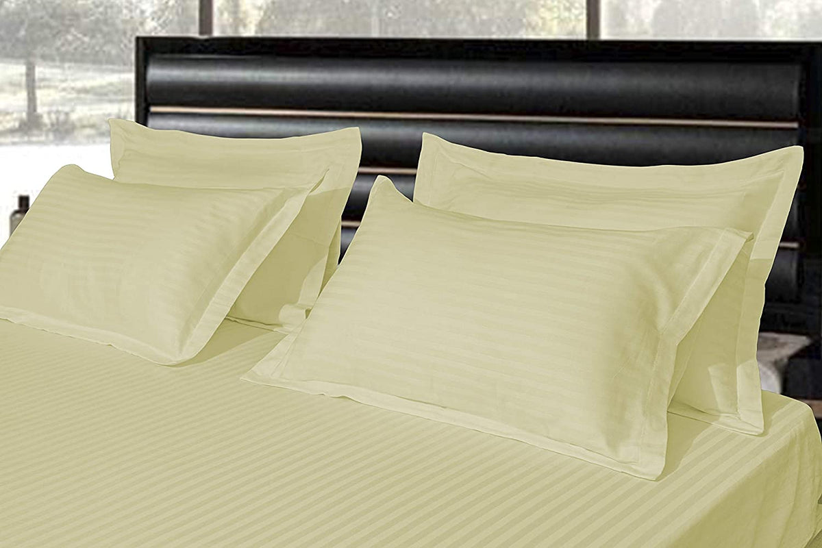 Pure Cotton Pillow Covers with Satin Stripe - Cream