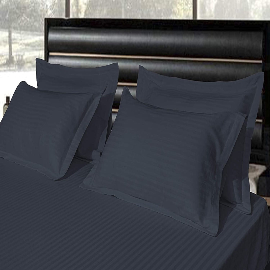 Pure Cotton Satin Stripe King Bedsheet - Dark Grey