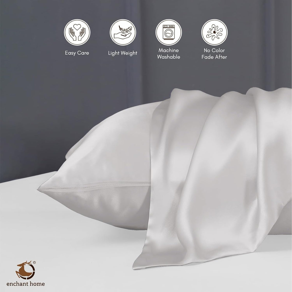 300 TC Art Silk Satin Pillow Cover Set - Pearl White