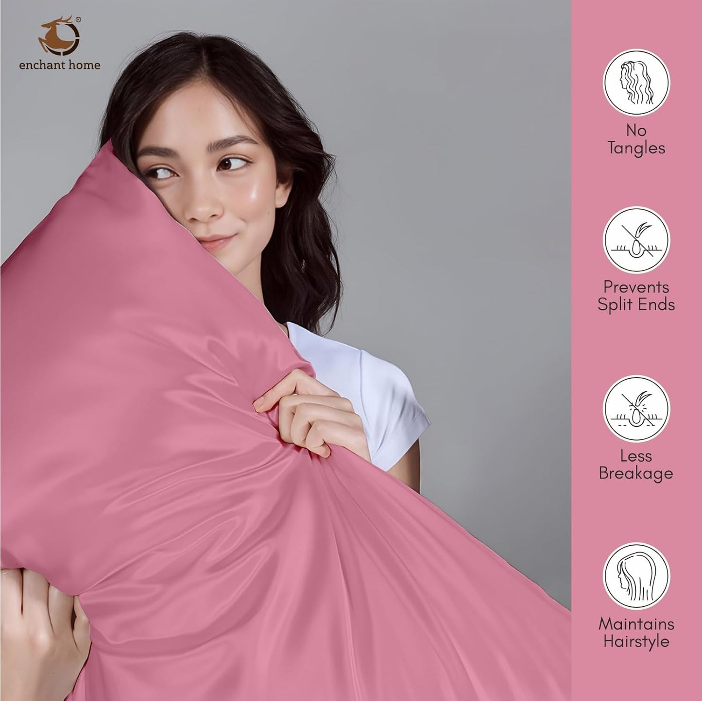 300 TC Art Silk Satin Pillow Cover Set - Pink