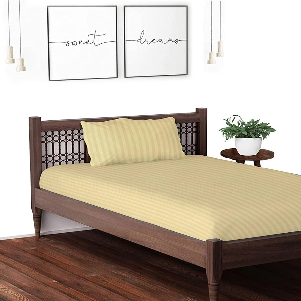 Satin Striped Single Bedsheet - Light Yellow