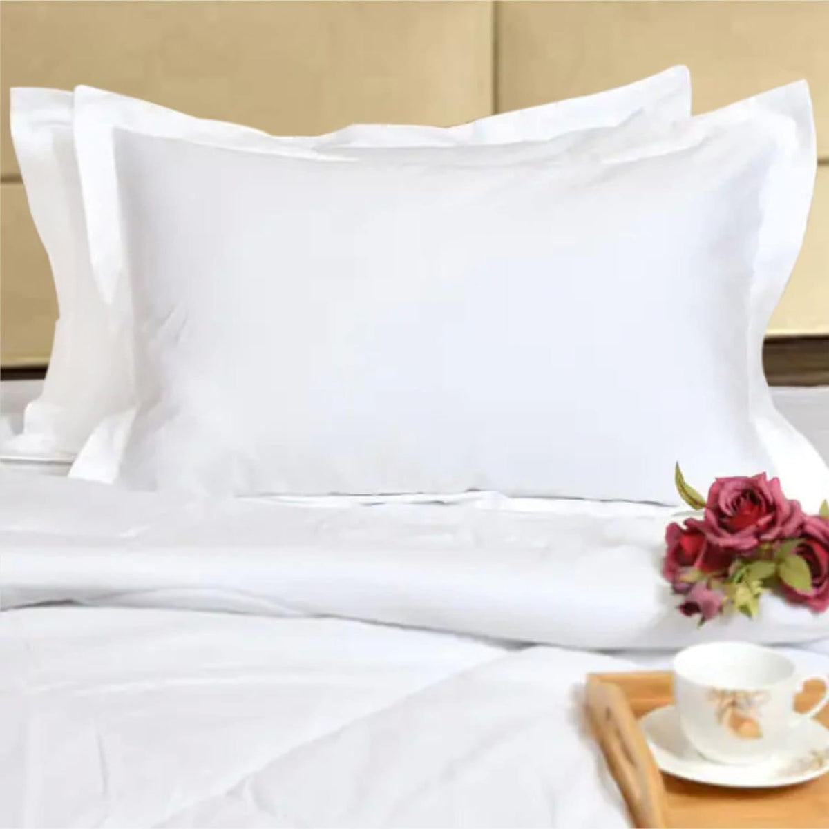 Pure cotton plain percale pillow cover set in white