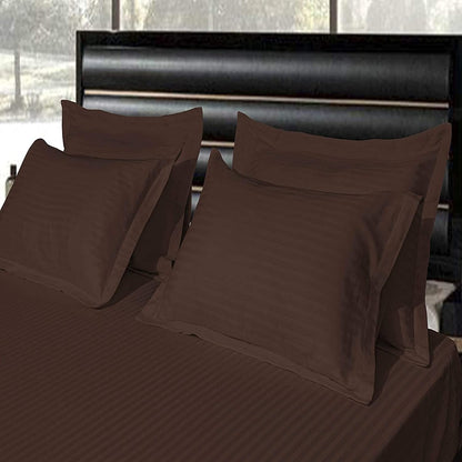 Pure Cotton Satin Stripe King Bedsheet - Coffee