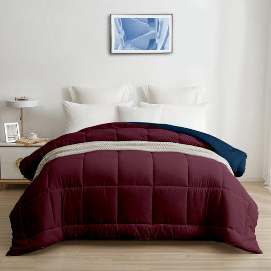 200 GSM Microfiber AC Double Comforter - Maroon and Navy Blue