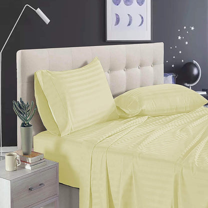 Pure Cotton Satin Stripe King Bedsheet - Cream