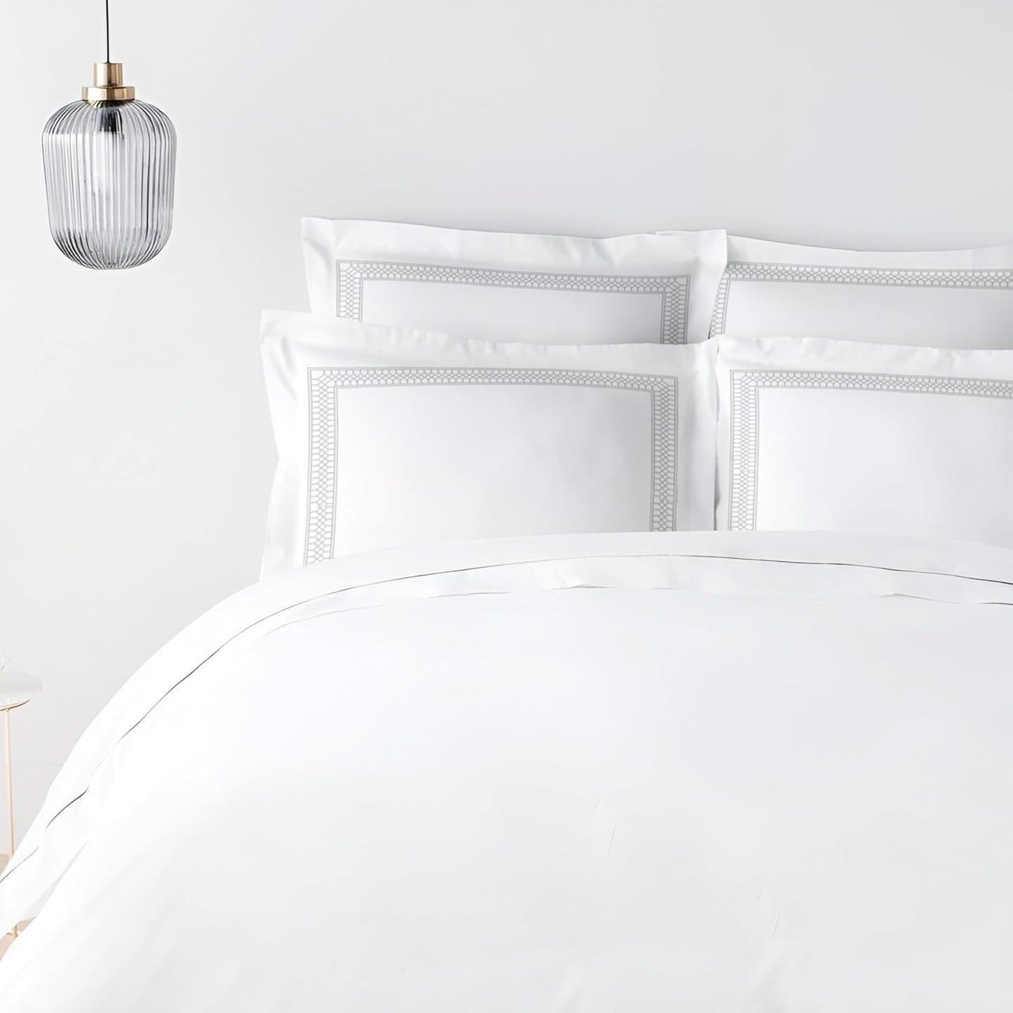 Pure cotton 500 TC premium pillow cover set in silver lattice pattern