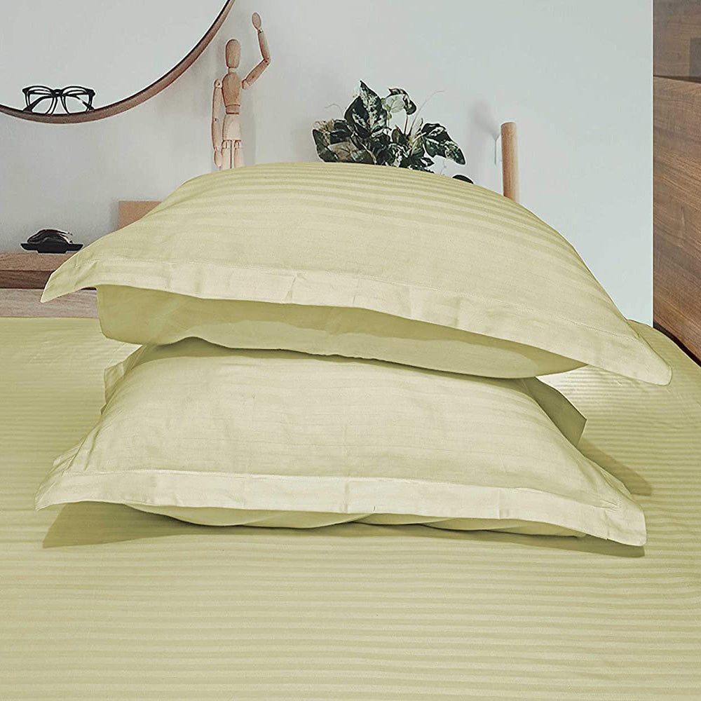 Pure cotton satin stripe pillow covers in cream