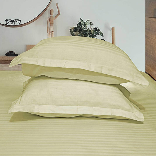 Pure Cotton Pillow Covers with Satin Stripe - Cream