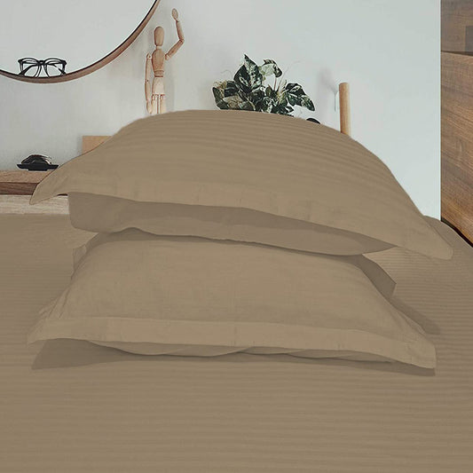 Pure Cotton Pillow Covers with Satin Stripe - Khaki