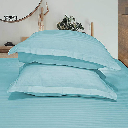 Pure Cotton Pillow Covers with Satin Stripe - Aqua