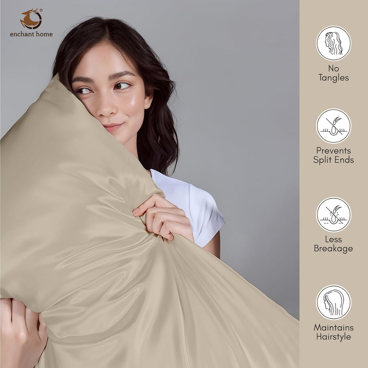 300 TC Art Silk Satin Pillow Cover Set - Beige