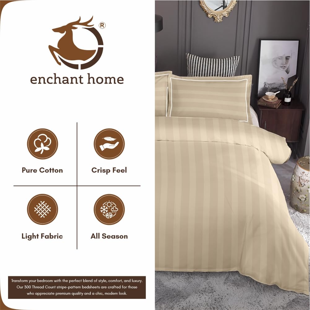 Customizable Cotton Dyed Elysian Satin Stripes Bedsheet- Beige