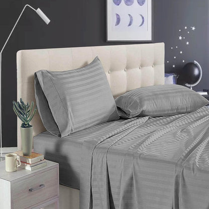 Pure Cotton Satin Stripe King Bedsheet - Silver